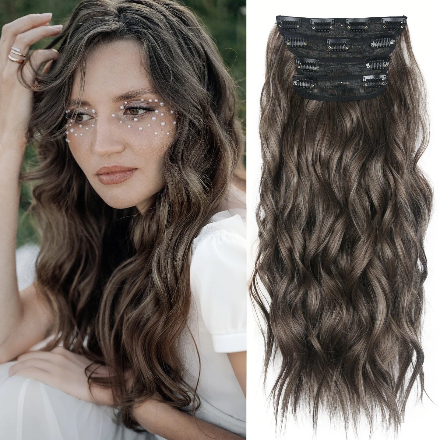 The 20-Inch Long Wavy Clip-In Hairpiece Set (4pcs)