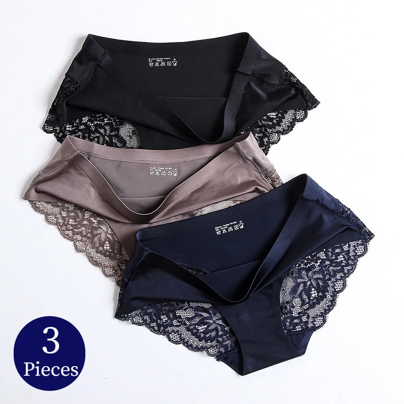 The 3-Pack Silk Satin Lace Brief Set