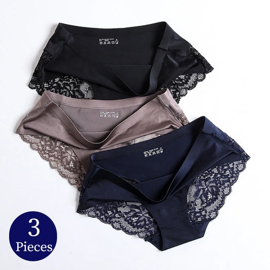 The 3-Pack Silk Satin Lace Brief Set