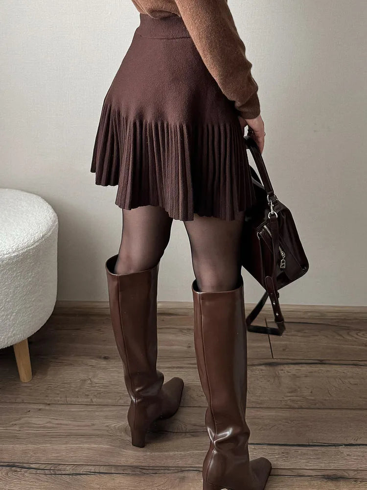 Black Mini Pleated Skirt Gray Women Elastic Waist Short Knitted Skirt For Autumn White A Line Knit Short School Skirt For Women
