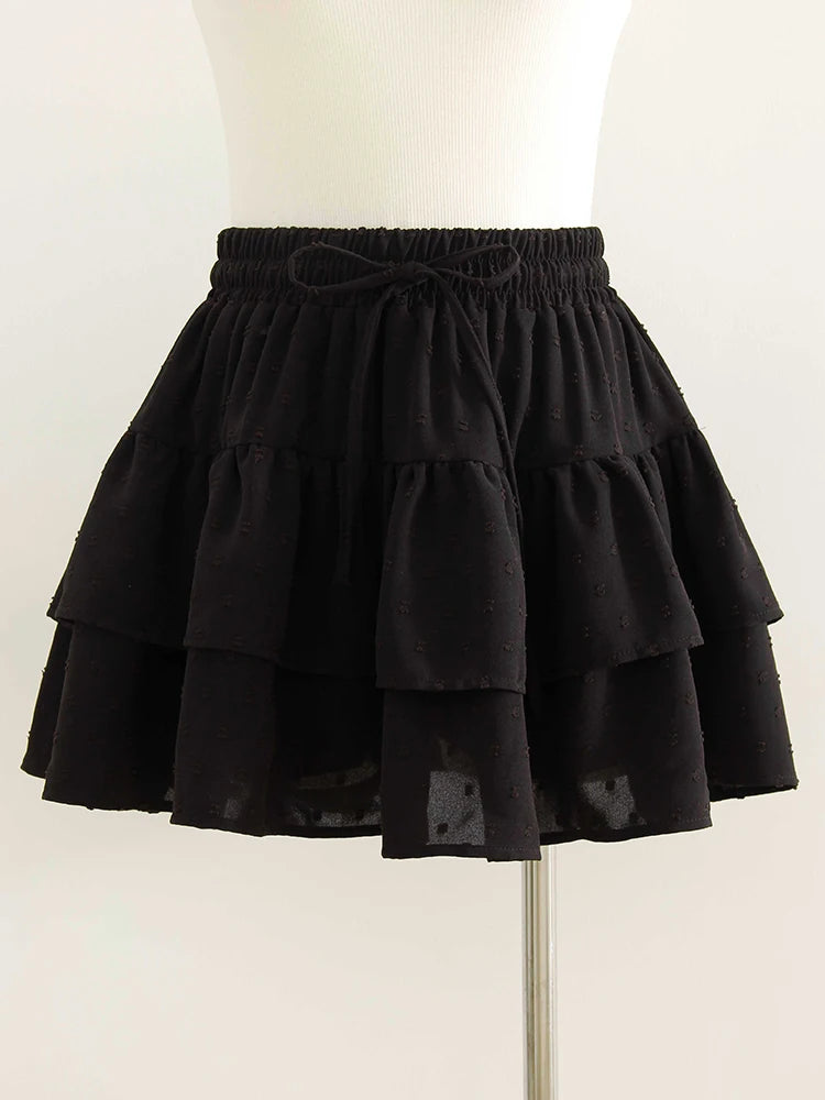 Streamgirl Women Mini Skirts With Shorts Under Summer Clothes Tie Up A Line Short White Pleated Ruffled Layered Skirt For Women