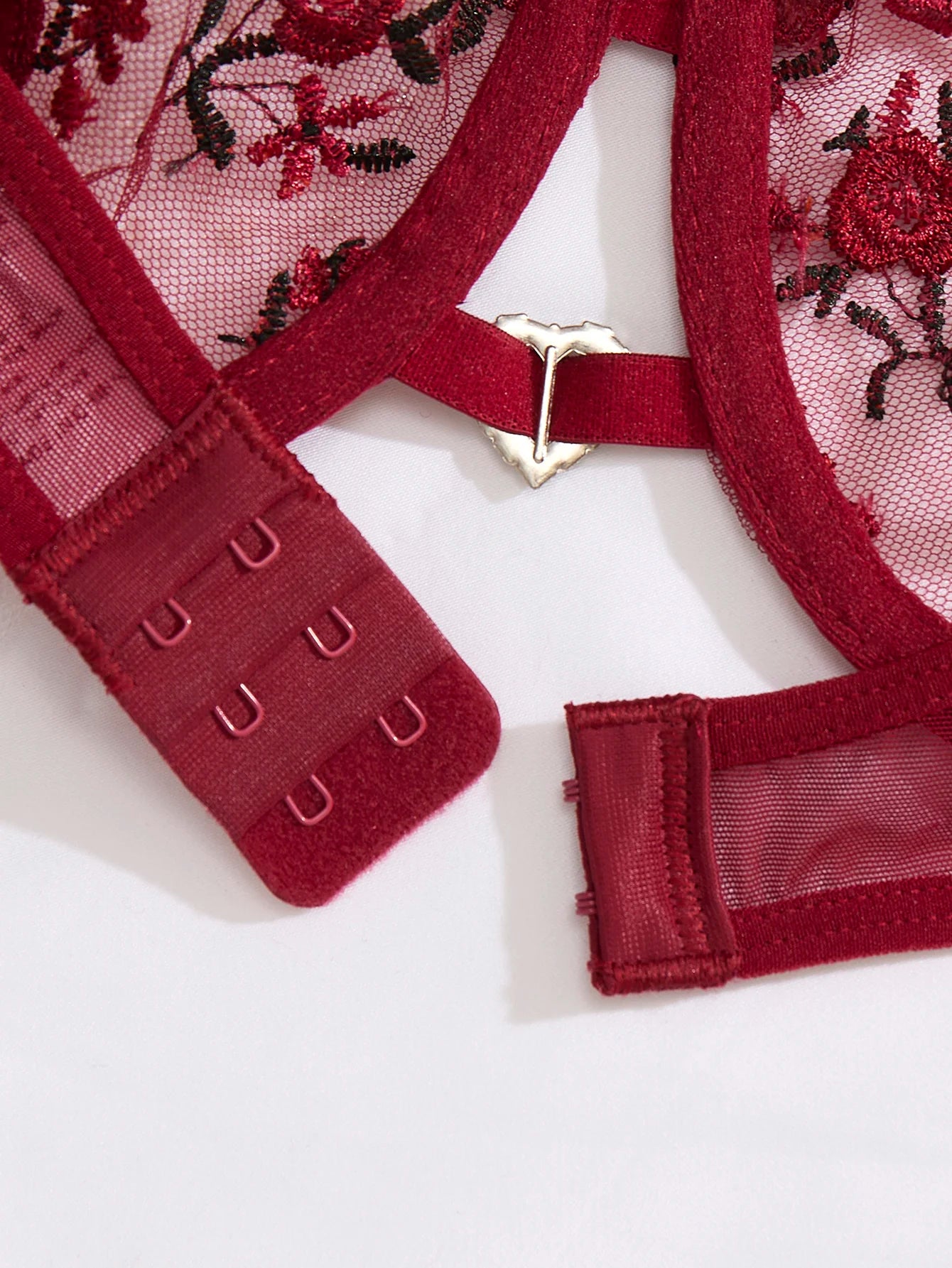 The Wine Red Heart Embroidered Brief Set