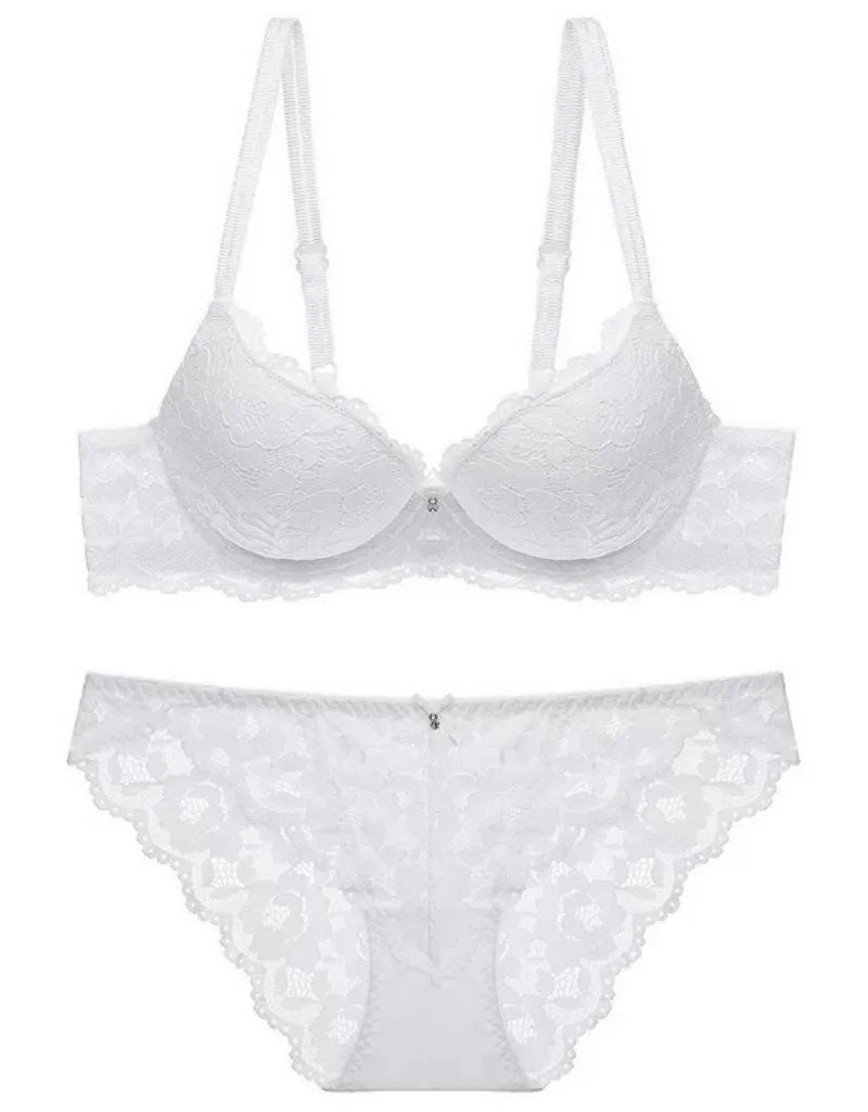 Sexy Lace Floral Women's Underwear Set Double Straps Push-Up Bra Hollow-Out Sexy Panties