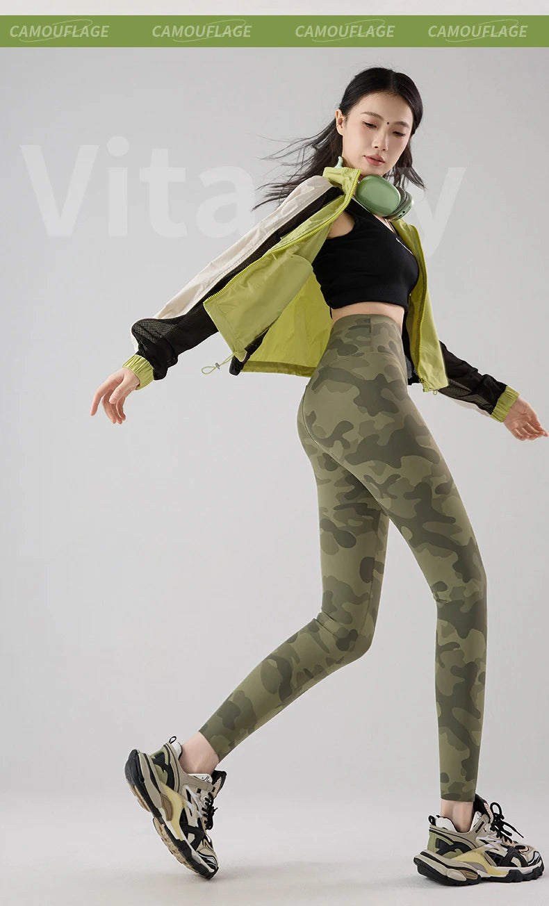 BIVIGAOS Spring Summer New Seamless Camouflage Sharkskin Leggings Women Fashion High Waist Casual Sports Tights Fitness Leggings