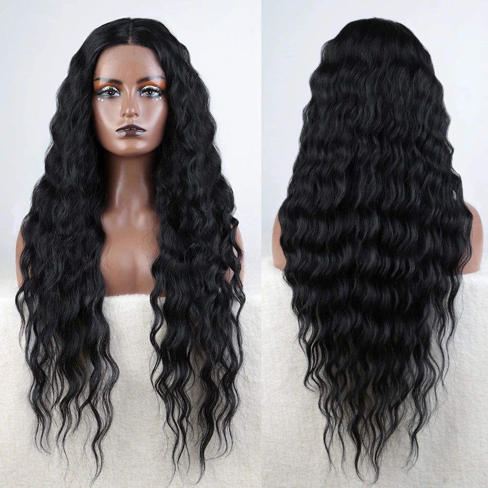 Synthetic Lace Front  Wig 30" Ombre Blonde Black Wig Baby Hair Wigs Long Wavy Hair Lace Wig For Women Lace Front Wig Cosplay Wig