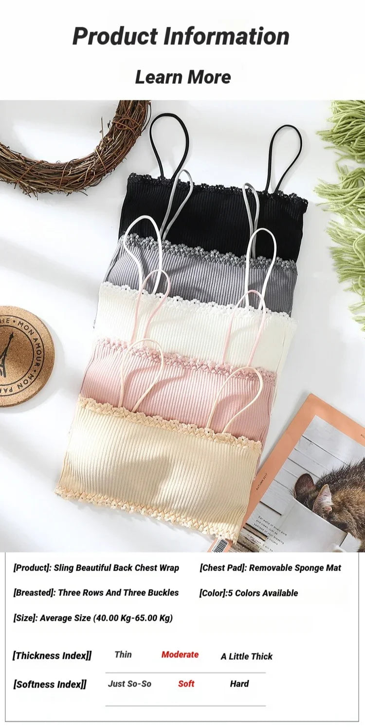 Cotton Camisole Top Girl No Underwire Chest Pad Adjustable To Fit Small Vest Wrap Bra Student Summer Women Bras Back Lace Sexy