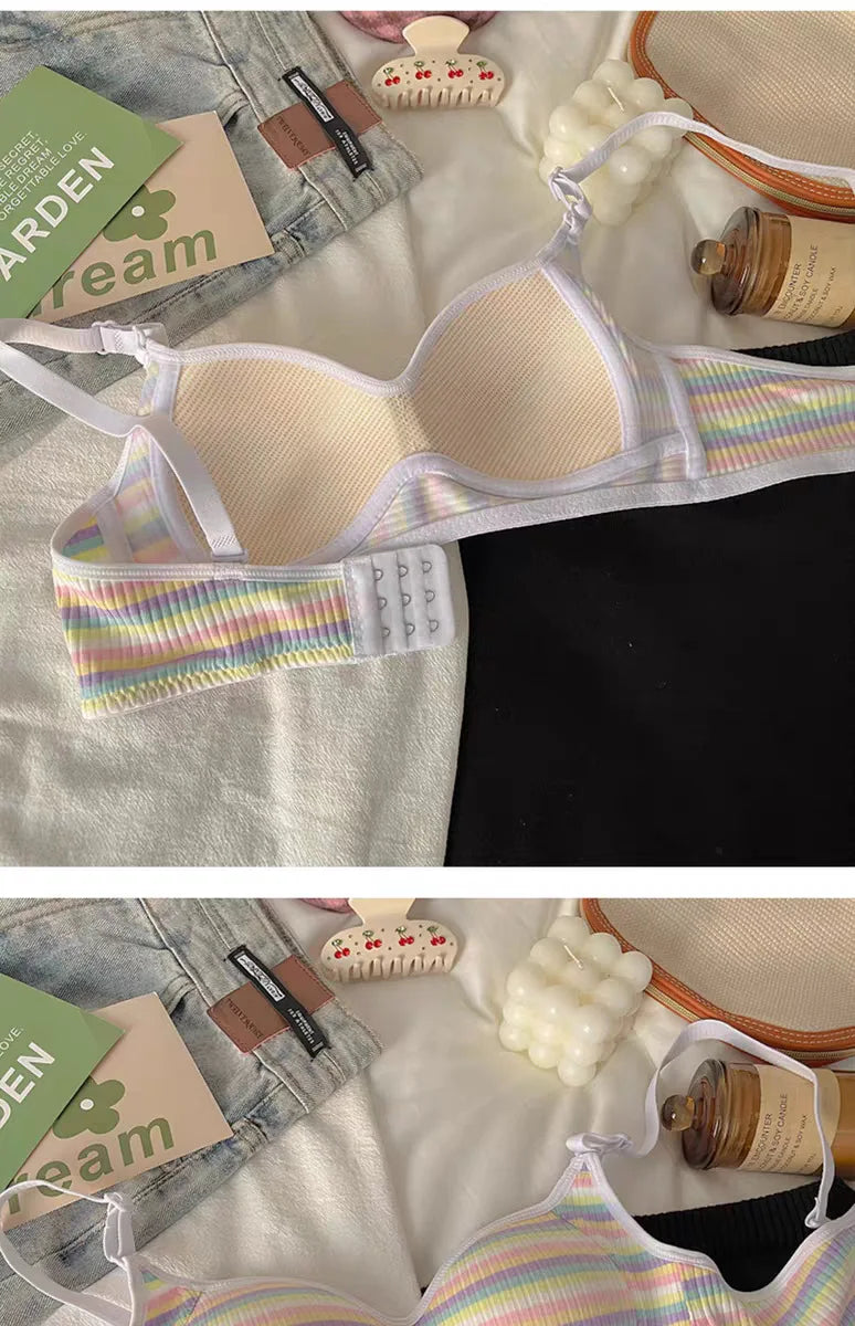 Sexy Bra for Women Tops Dopamine Rainbow Girl Seamless Bra Steel Ring Free Underwear Lingerie Bralette