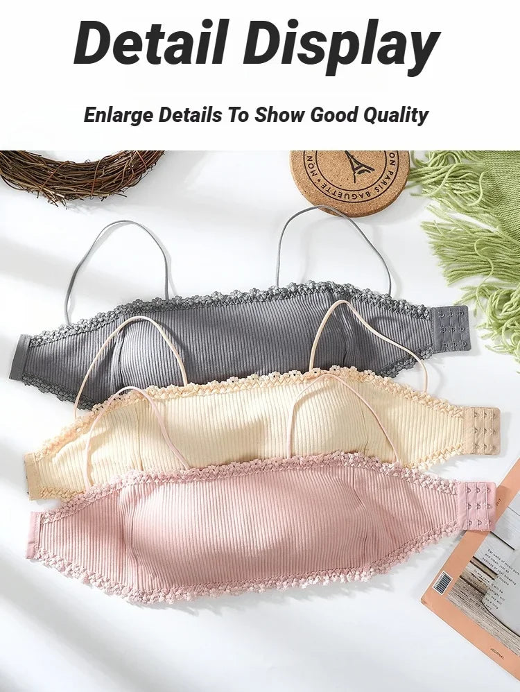 Cotton Camisole Top Girl No Underwire Chest Pad Adjustable To Fit Small Vest Wrap Bra Student Summer Women Bras Back Lace Sexy