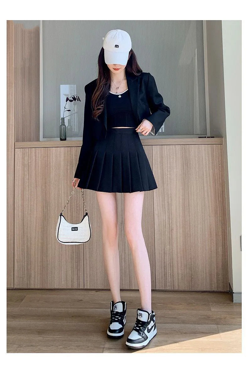 Pleated Mini Skirt with Shorts Women's High Waist A-Line Skater Skort White Black Pink Sporty School Uniform New Fashion HotSale