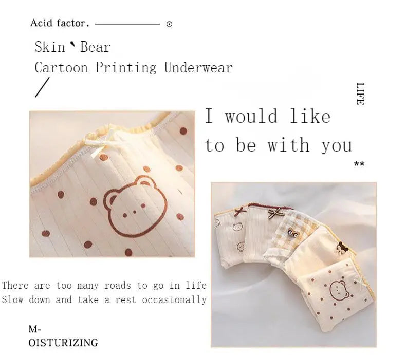 5Pcs/Set Cartoon Cute Bear Cotton Women Panties Breathable Underwear Girls Briefs Mid Waist Soft Female Intimates Sexy Lingerie