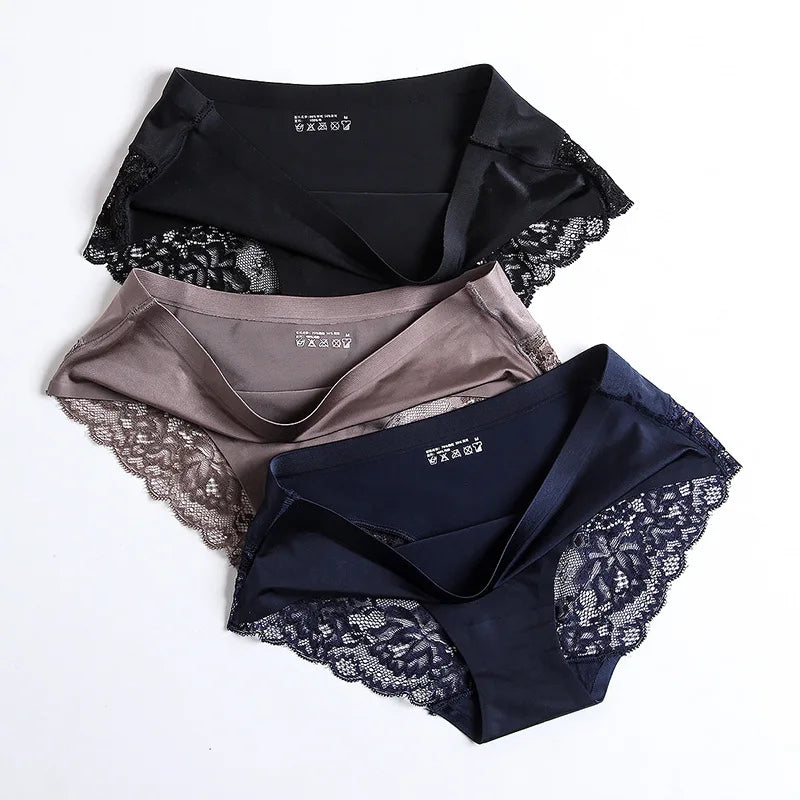 The 3-Pack Silk Satin Lace Brief Set