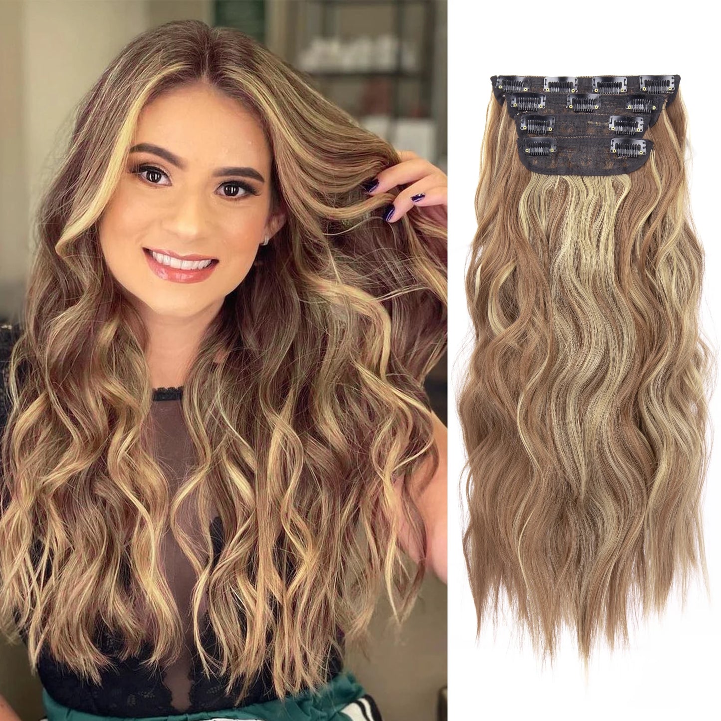 The 20-Inch Long Wavy Clip-In Hairpiece Set (4pcs)