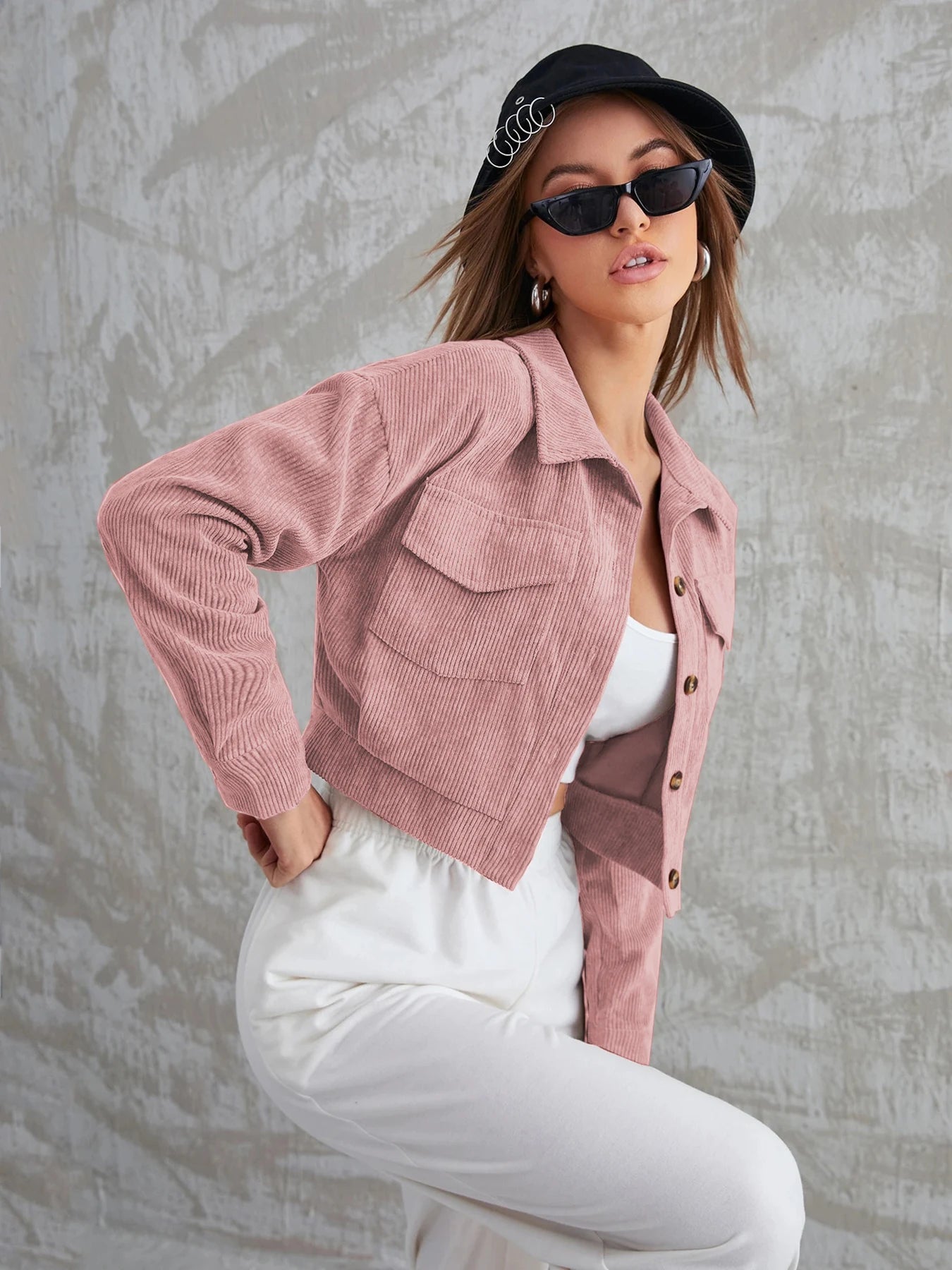 Women's New Corduroy Long Sleeve Jacket Autumn Winter Casual Lapel Quilted Single Button Coat Stylish Feminine Outerwear