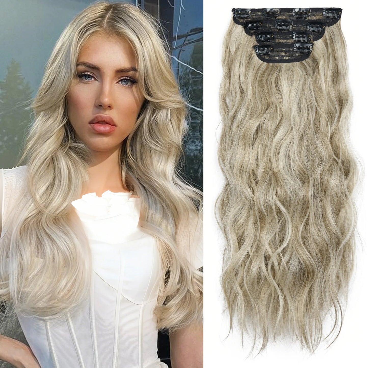 The 20-Inch Long Wavy Clip-In Hairpiece Set (4pcs)