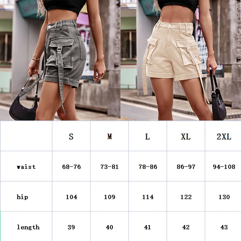 Women Summer Cargo Shorts Casual Pockets Beach Short Pants  Harajuku Chic Short Pants All Match Streetwear Bottoms