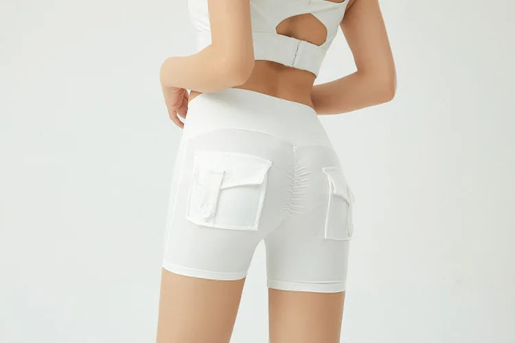 Peach Butt Fitness Shorts Women's Exercise Three-Quarter Pants Cargo Air Dry Pocket Yoga  Tight  Lift Summer