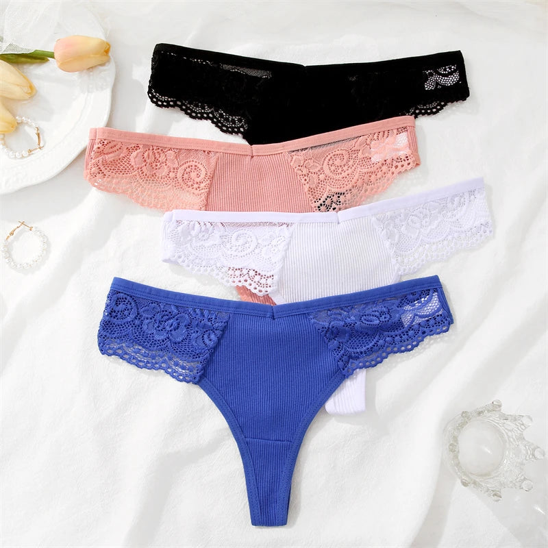 The 4-Pack Cotton Lace G-String Set
