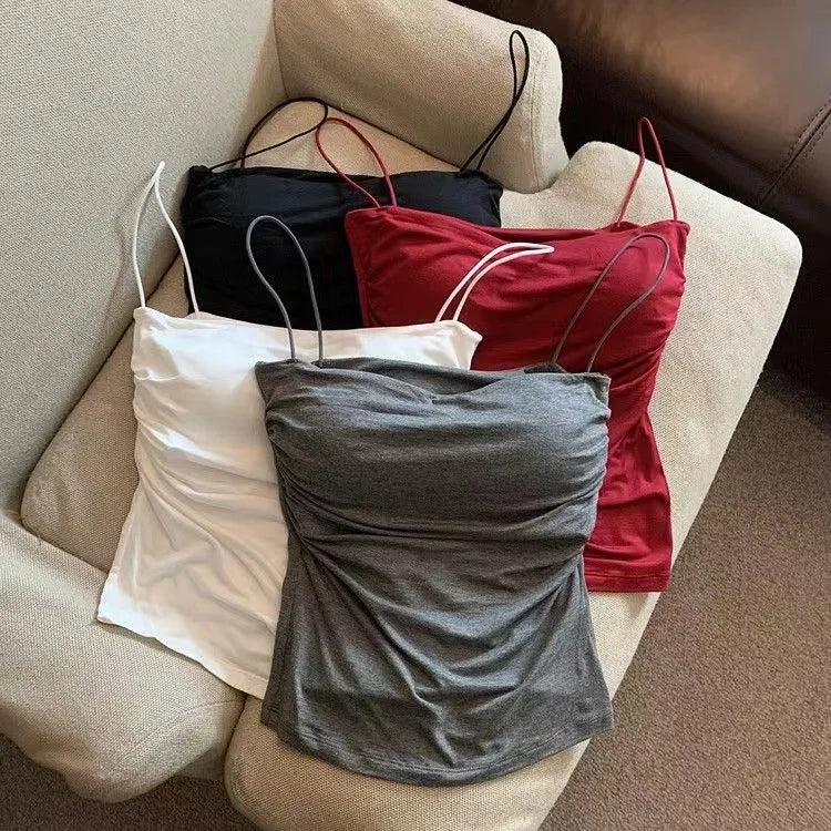Sexy Short Top With Thin Straps Plain White Tank Top Korean Style Women's Sleeveless Top Tank Underwear Fitted Camisole