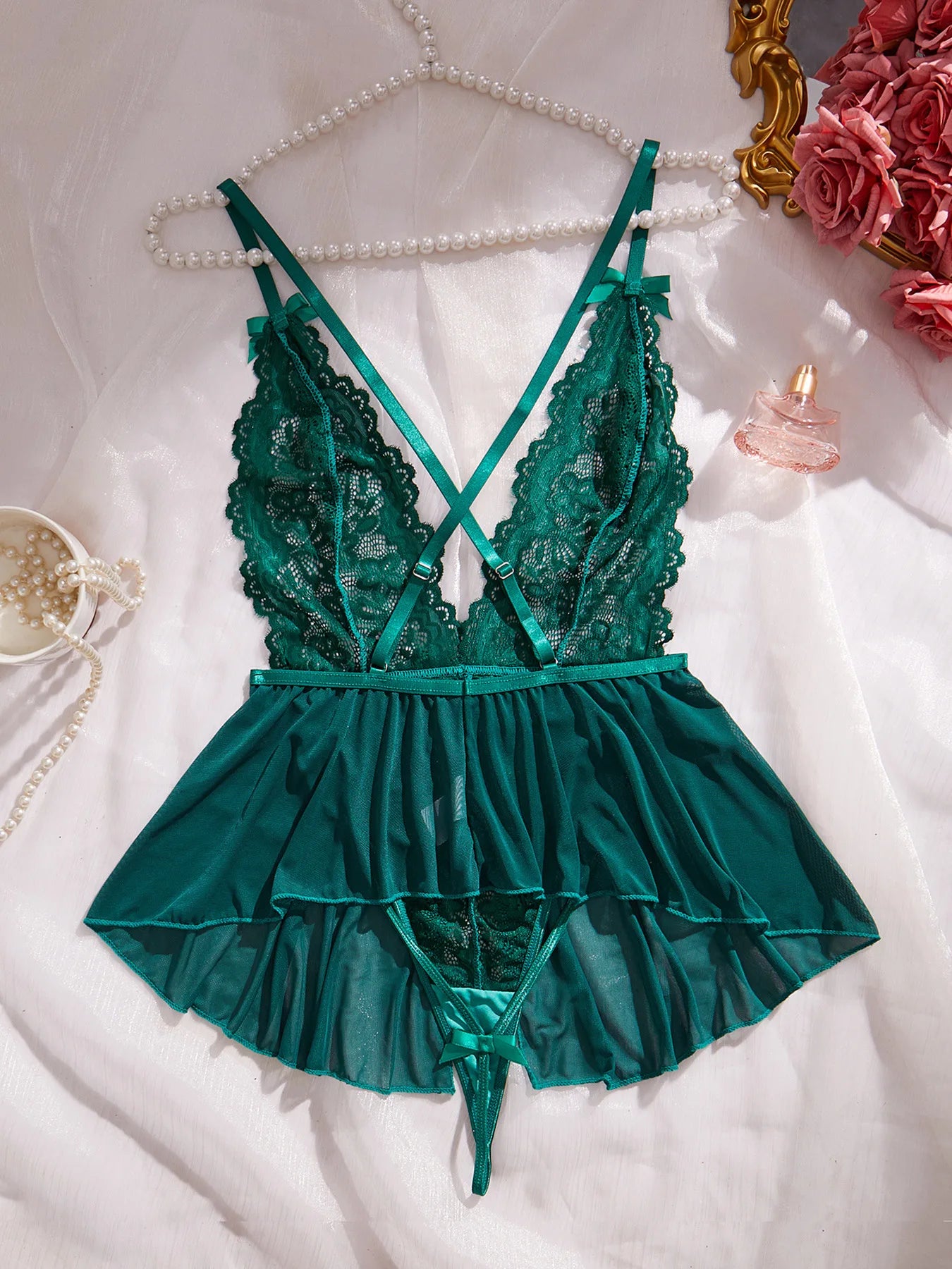 The Transparent Lace Bodysuit Bra Set