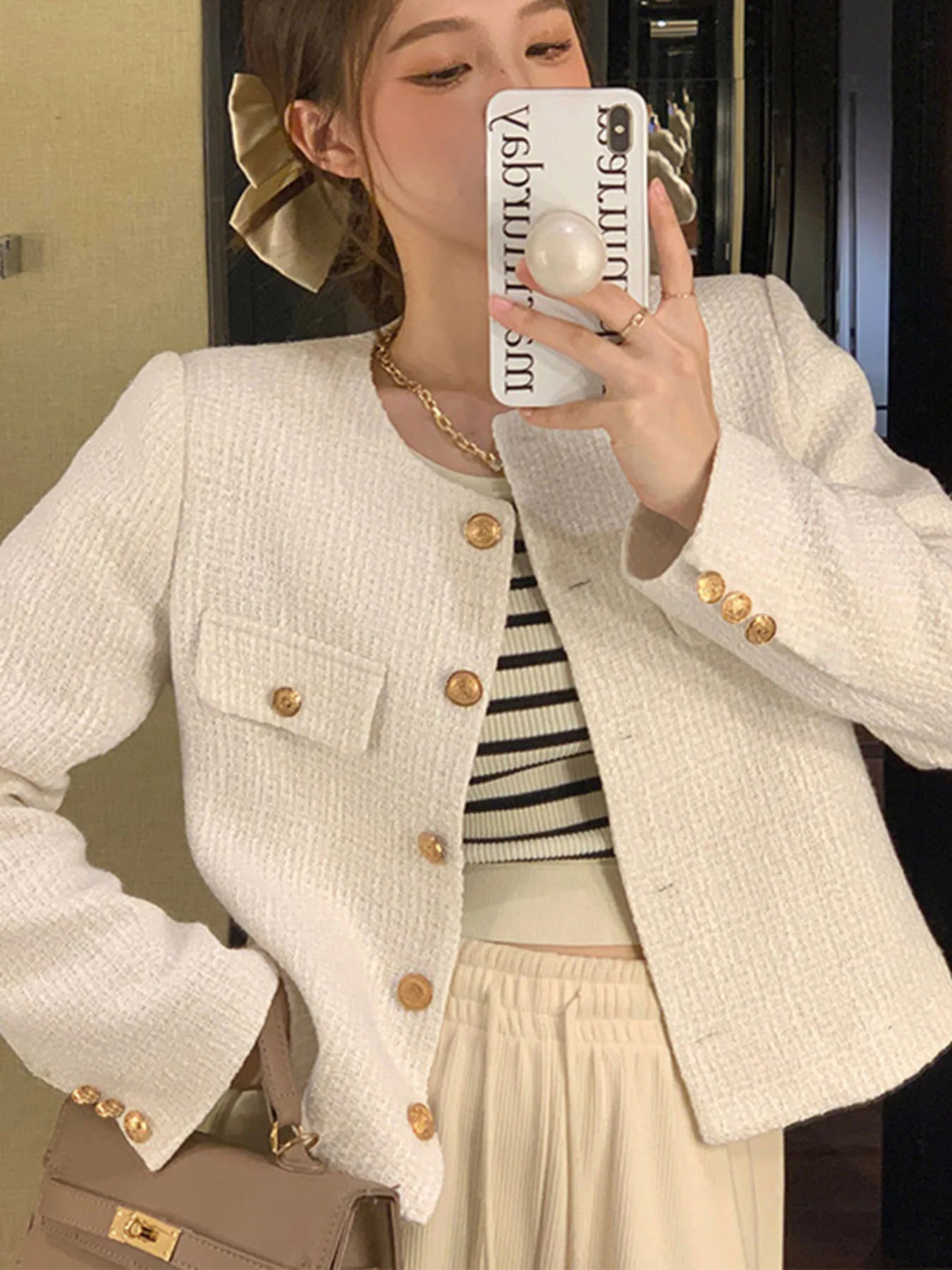 French Wool Tweed Coat Fashion High-end Gold Button Short Slim Temperament Spring and Autumn Korean Coats Women Jacket New