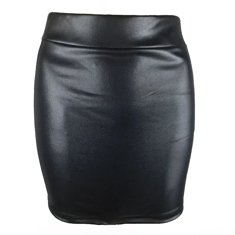 Women's High-Waist Slim Fit Mini Skirt Vintage Bodycon Hip Pencil Skirt Sexy Imitation PU Clubwear Ladies Office Clothing
