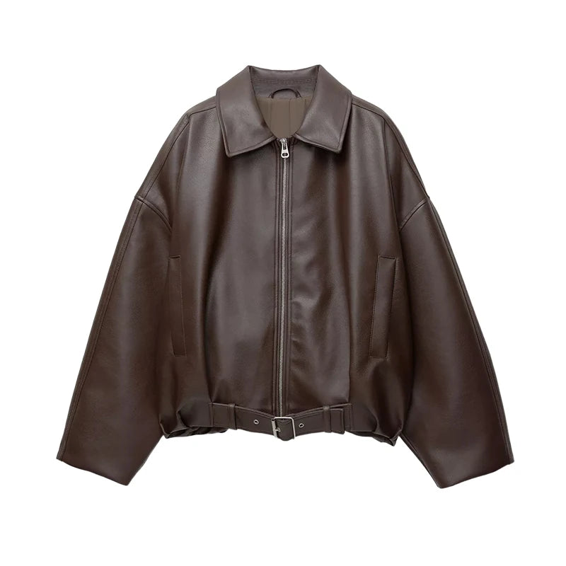 The Belted PU Bomber Jacket