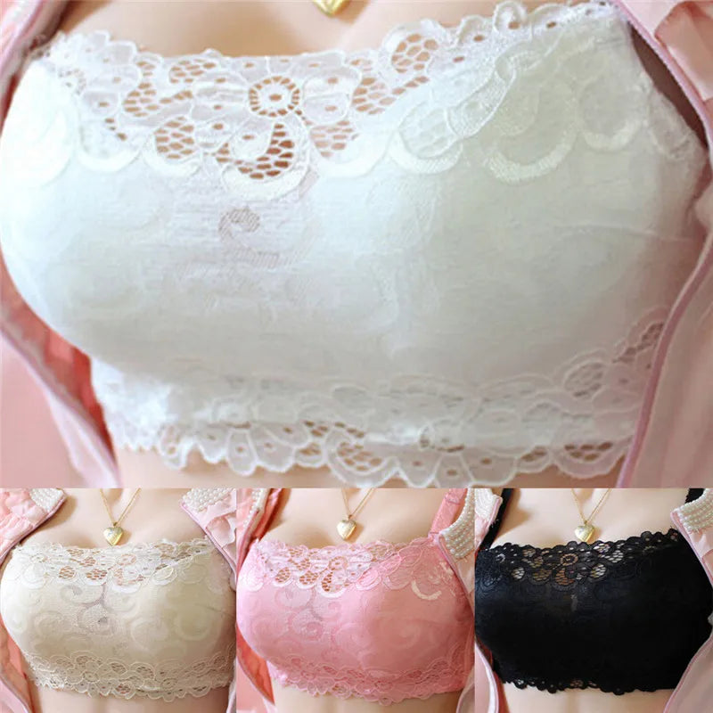 Bra Chest 3D Bra No Trace Anti-light Bra Cross Brazing Thick Section Girl's Strapless Bra With Anti Glare Lace Chest Bra