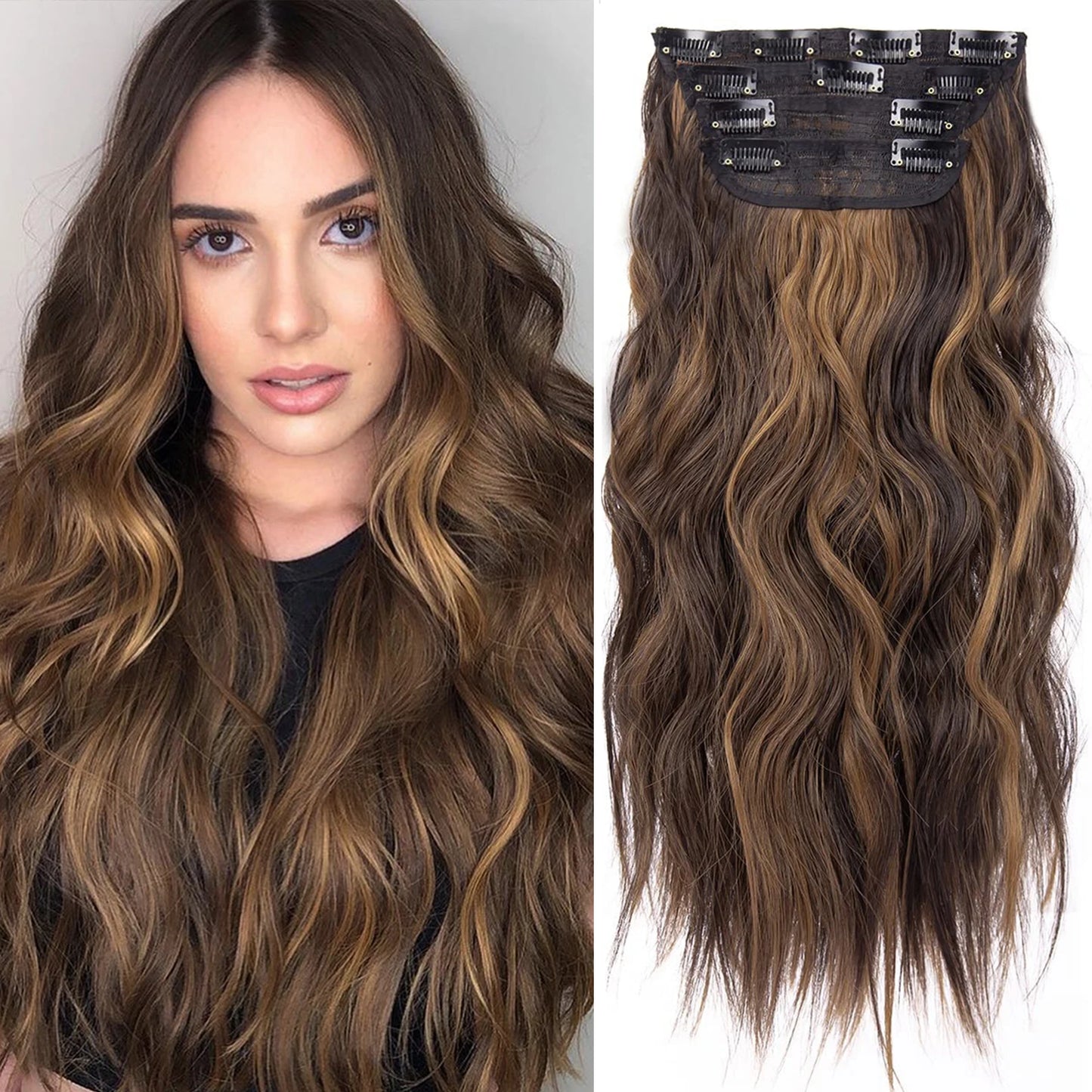 The 20-Inch Long Wavy Clip-In Hairpiece Set (4pcs)