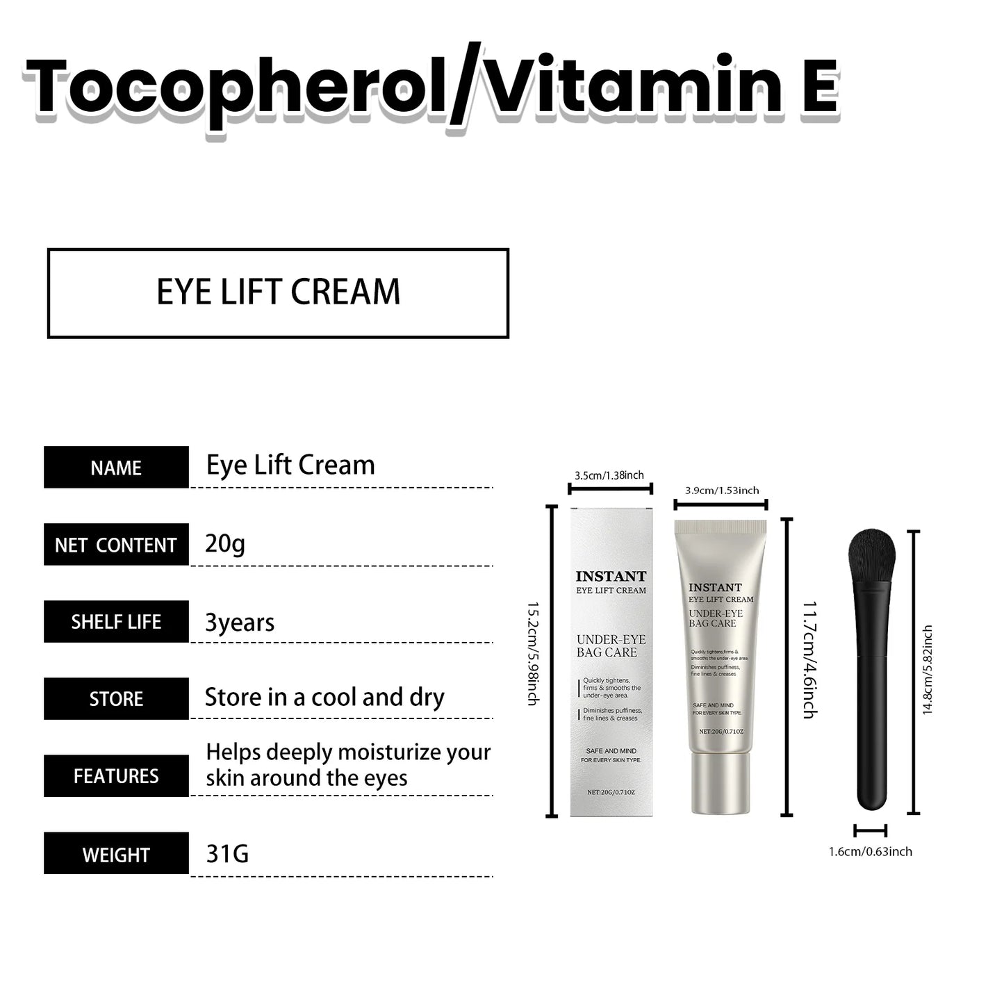 Instant Eye Care Cream With Brush Lasting Moisturizing Firming Smoothing Fine Lines Anti-Aging Eye Bag Removal Skin Care