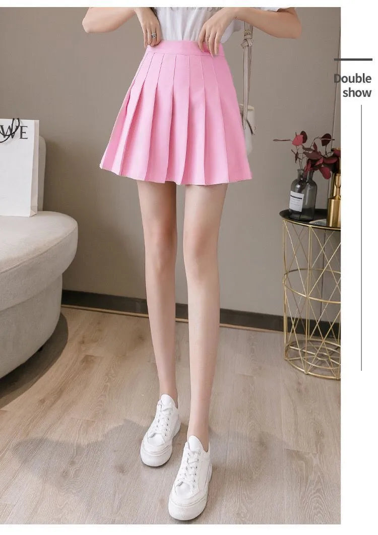 Pleated Mini Skirt with Shorts Women's High Waist A-Line Skater Skort White Black Pink Sporty School Uniform New Fashion HotSale