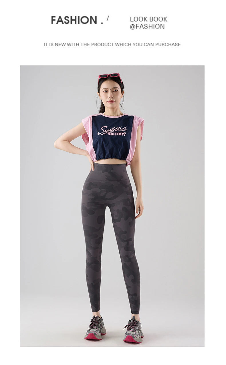 BIVIGAOS Spring Summer New Seamless Camouflage Sharkskin Leggings Women Fashion High Waist Casual Sports Tights Fitness Leggings