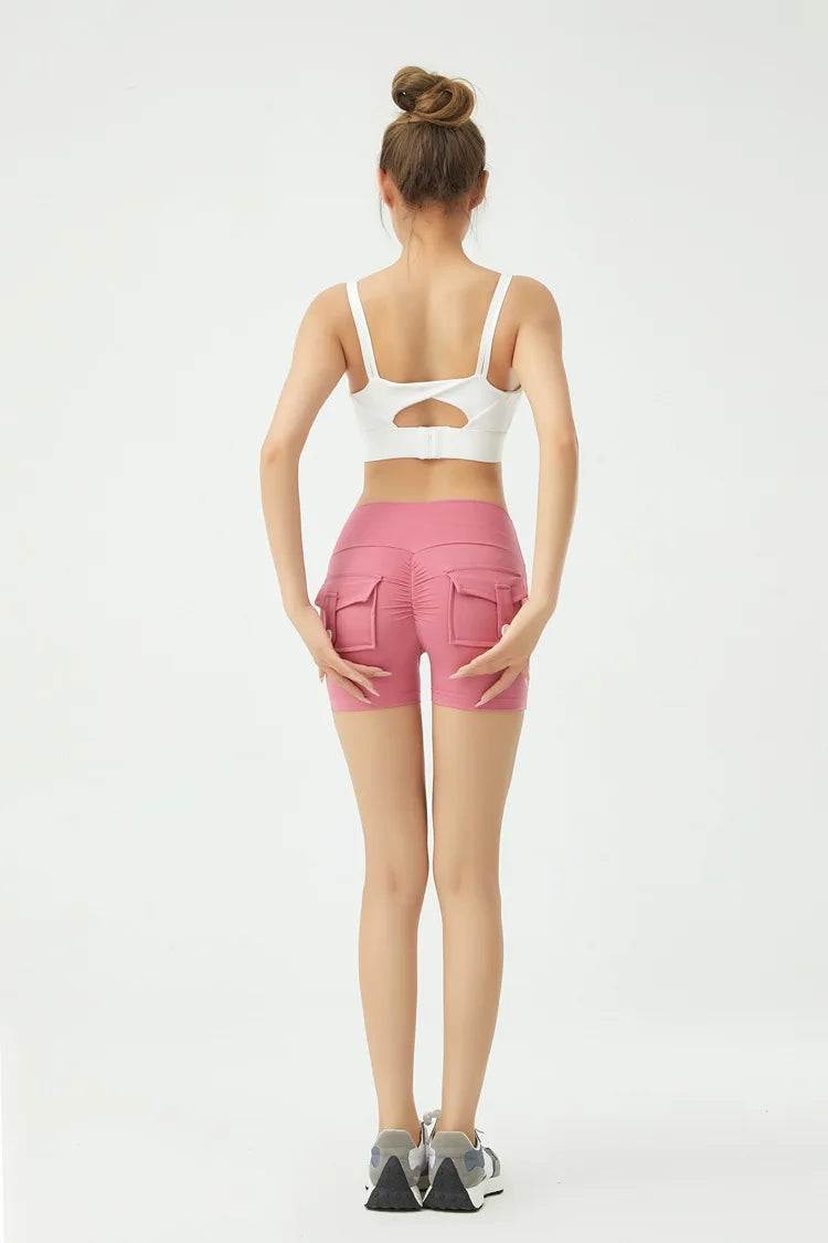 Peach Butt Fitness Shorts Women's Exercise Three-Quarter Pants Cargo Air Dry Pocket Yoga  Tight  Lift Summer