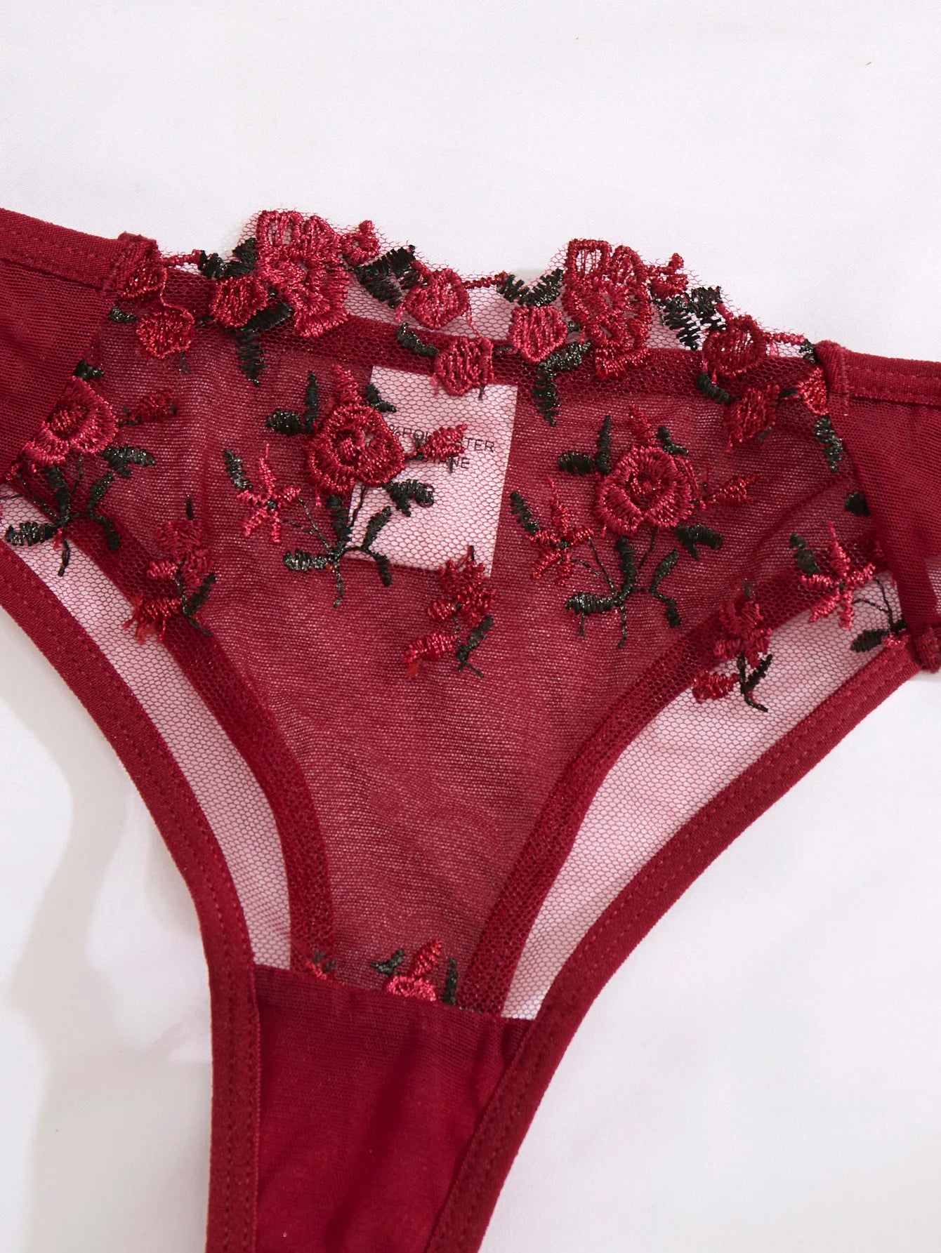 The Wine Red Heart Embroidered Brief Set