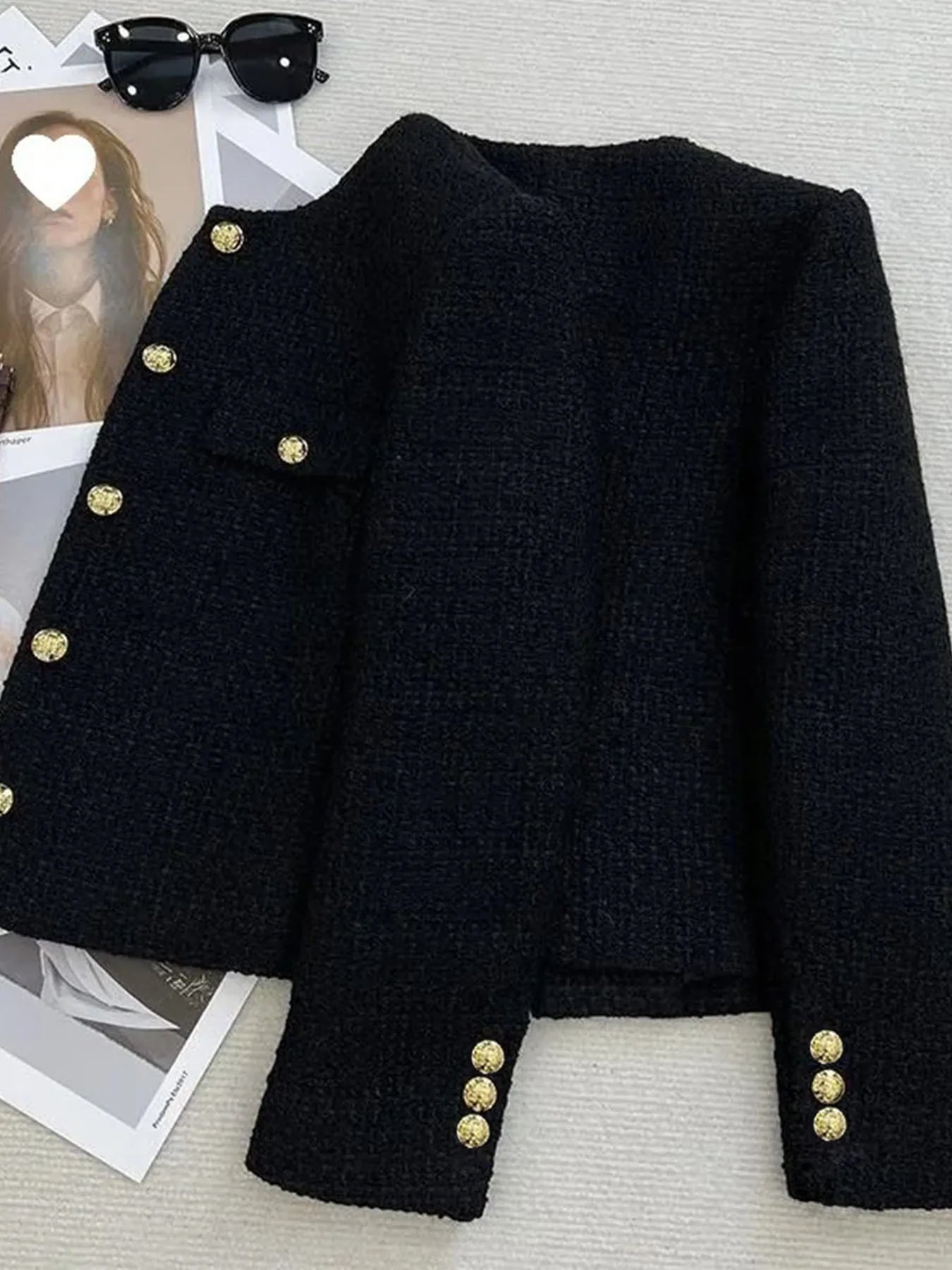 French Wool Tweed Coat Fashion High-end Gold Button Short Slim Temperament Spring and Autumn Korean Coats Women Jacket New