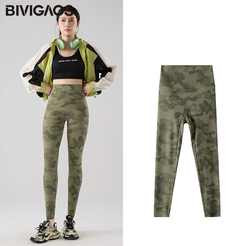 BIVIGAOS Spring Summer New Seamless Camouflage Sharkskin Leggings Women Fashion High Waist Casual Sports Tights Fitness Leggings