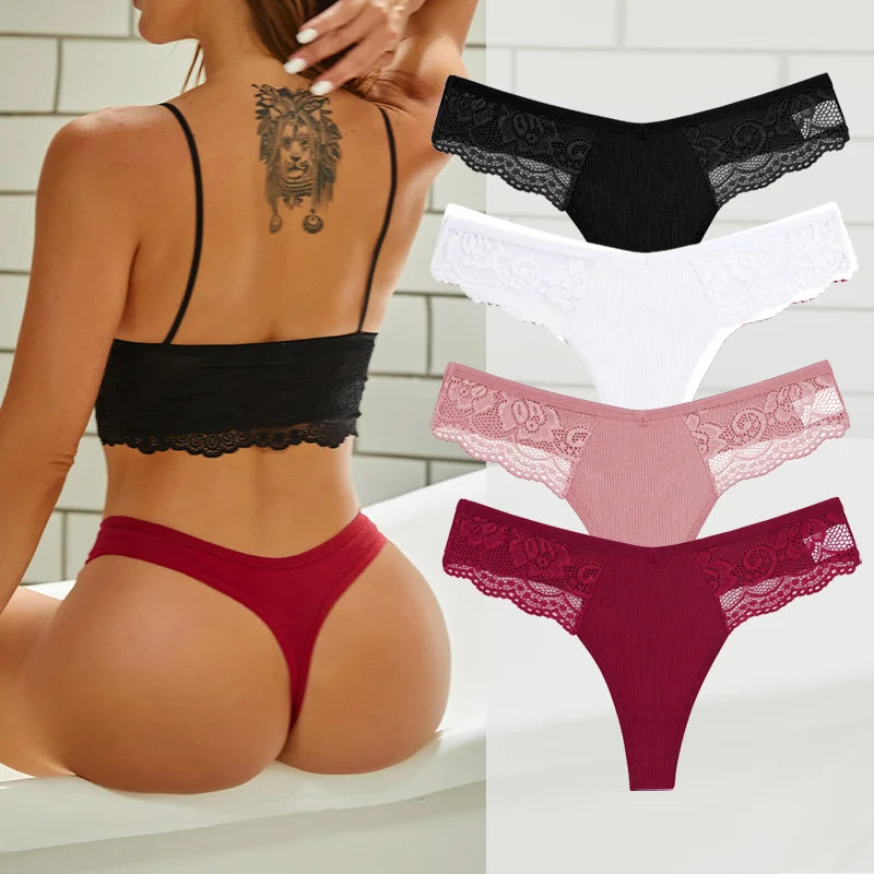 The 4-Pack Cotton Lace G-String Set