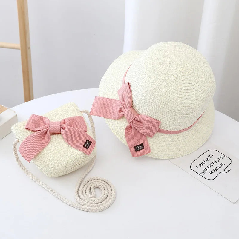 The Wide Brim Lace Straw Hat & Bag Set