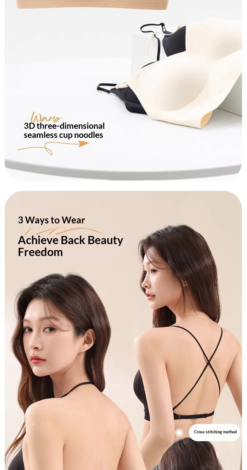 Women's Back-Enhancing Summer Bra: Thin-Strapped, Pushing-Up, Backless, Seamless, Neck-Hook, Modest, Sexy and Comfortable Bra