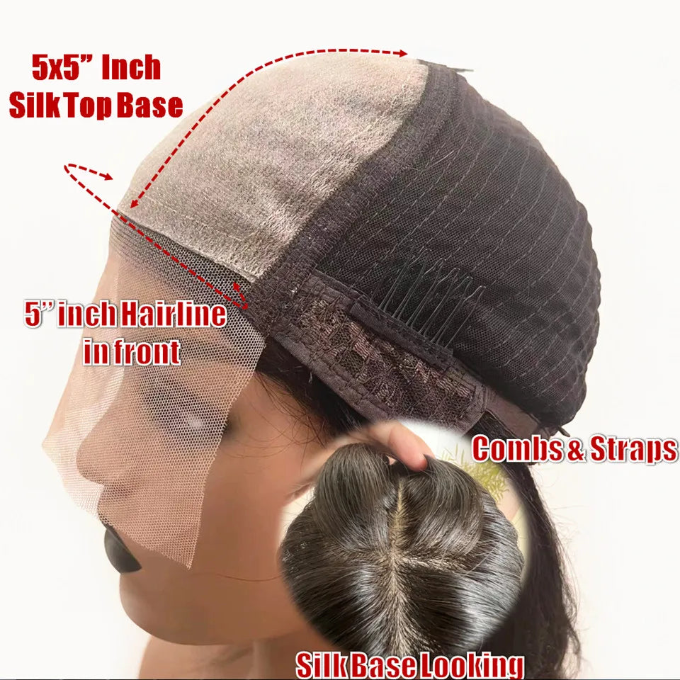 Ombre Brown 5x5 PU Silk Base Lace Closure Bob Wig For Women Human Hair 13x6 Lace Frontal Wig Preplucked Side Part Wavy Bob Wig