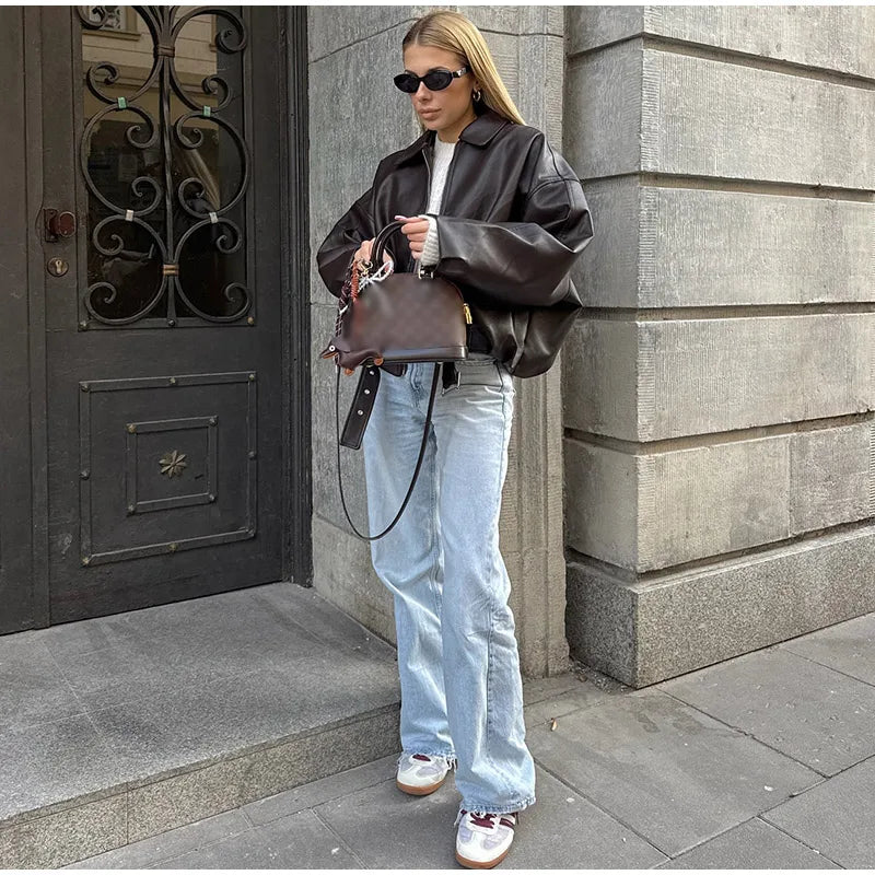 The Belted PU Bomber Jacket