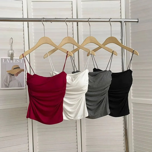 Sexy Short Top With Thin Straps Plain White Tank Top Korean Style Women's Sleeveless Top Tank Underwear Fitted Camisole