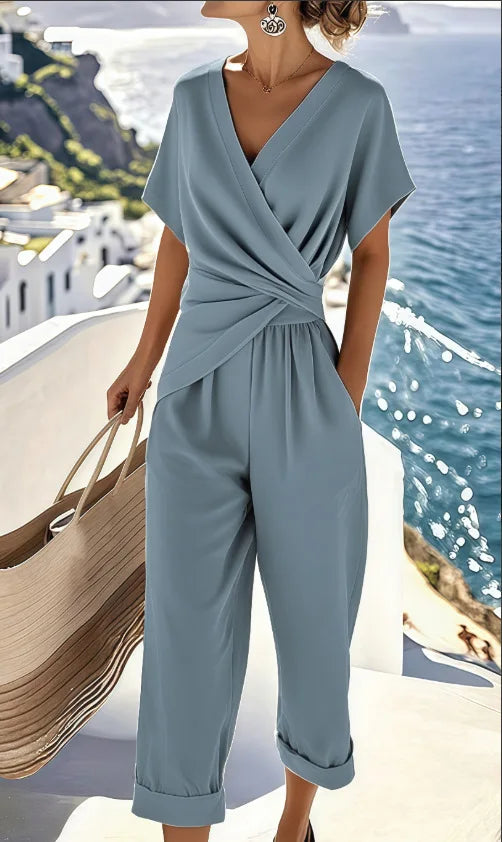 The V-Neck Pleated Trouser Set