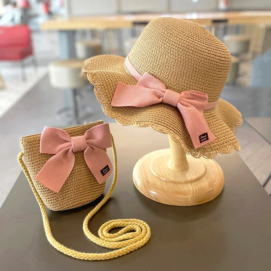 The Wide Brim Lace Straw Hat & Bag Set
