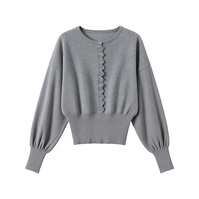 Casual Solid Long Sleeve Button Front Set Vintage Lace Trim Fitted Top High Waist Shorts Sets Youthful Daily Outfit 2026 Trendy